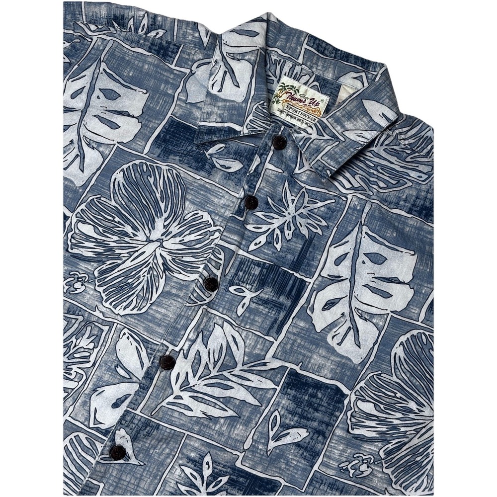 Vintage Thumbs Up Sportswear Hawaiian Shirt Mens L Blue Floral Aloha